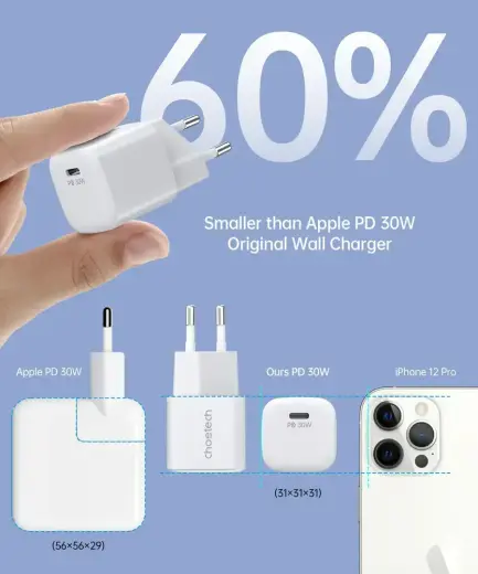 Choetech PD5007 USB-C PD 30W GaN wall charger - white Фото num