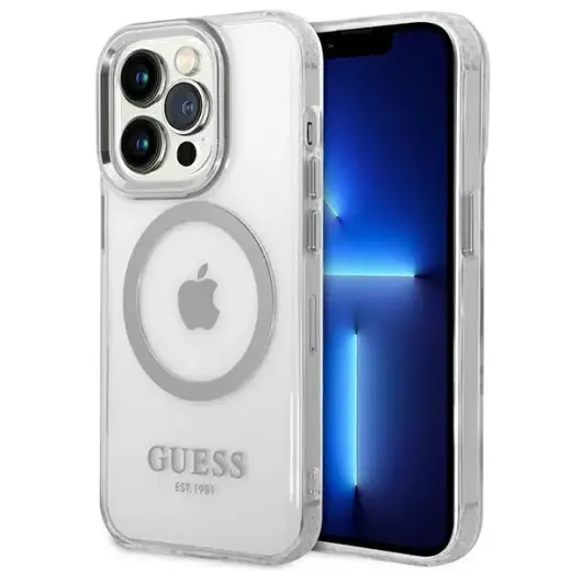 Guess GUHMP14XHTRMS iPhone 14 Pro Max 6,7" srebrny|silver hard case Metal Outline Magsafe Фото num