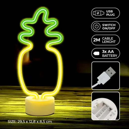 Neon LED on stand PINEAPPLE orange green USB-C FSC-12 Forever Light Foto 4