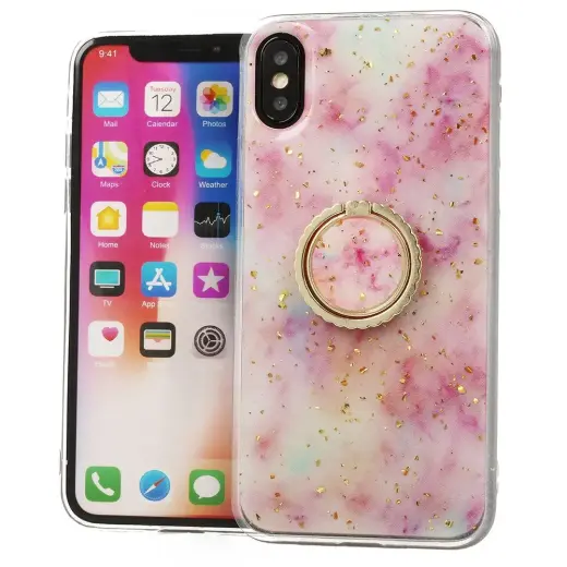 Fusion Marble Ring maciņš ar statīvu telefonam iPhone 11 Pro rozā (dizains Marble)