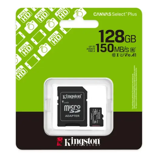 Kingston memory card 128GB microSDXC Canvas Select Plus Gen3 150MB/s A1 Card + Adapter Фото num